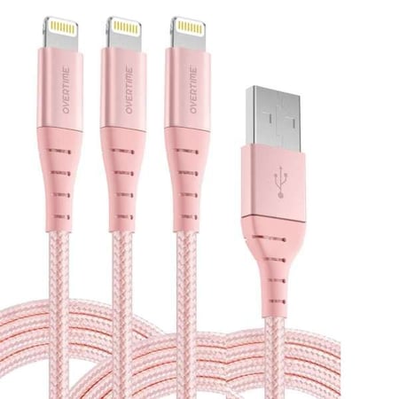 Overtime iOS Compatible Lightning Charger Set of 3, 6ft iPhone Charger Cable, USB to Lightning Cable, White OTDCIP6BRGX3